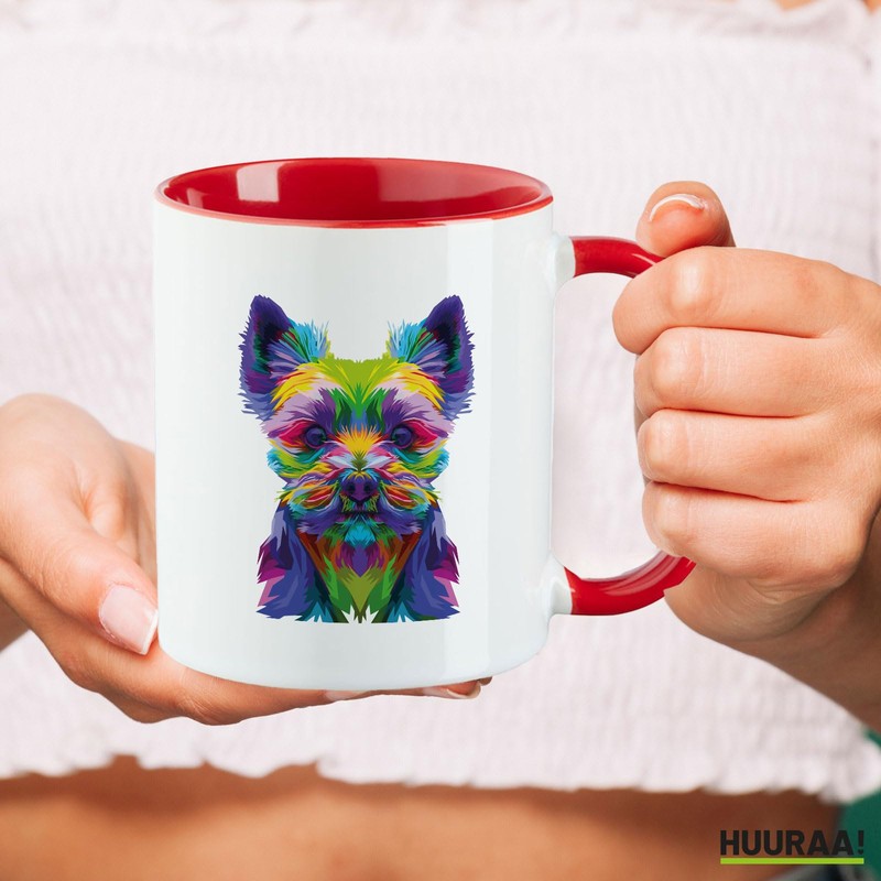 Huuraa Tea Cup Yorkshire Terrier Colourful Gift 330 ml Red