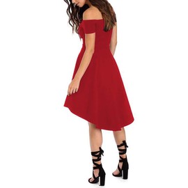 Sarin Mathews Women Off The Shoulder Short Sleeve High Low Cocktail Skater Dress Red L