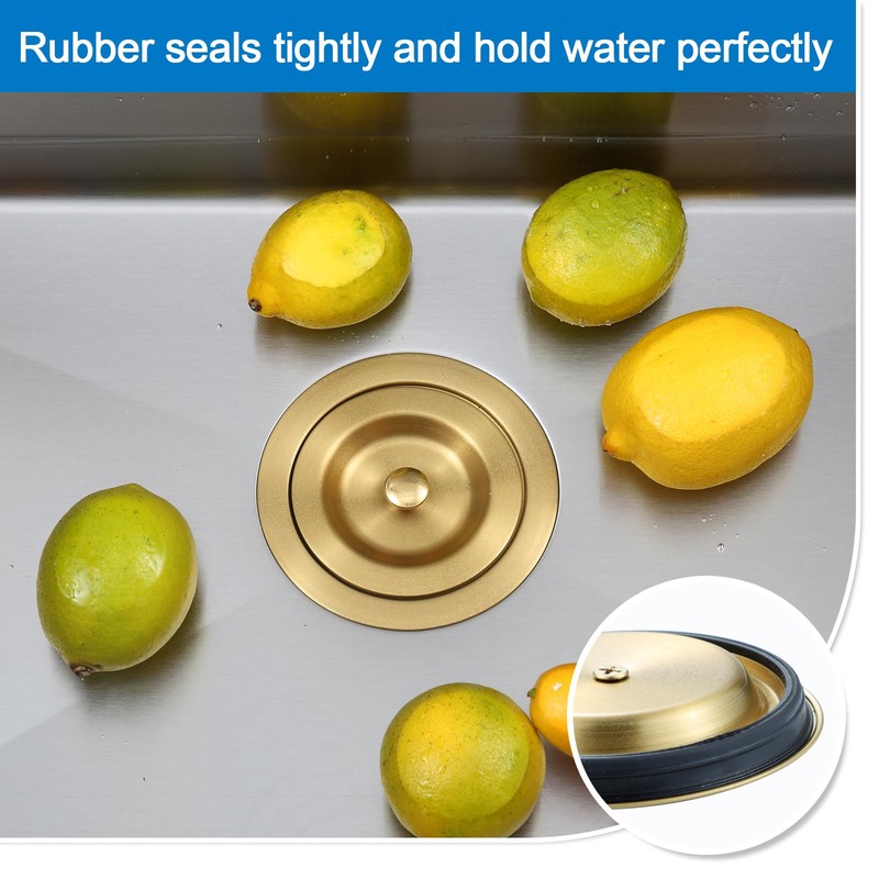 OUGOO 3-1/2-inch Gold Kitchen Sink Drain, Stainless Steel Removable Deep
