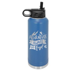 Adventure Awaits Water Bottle | Insulated Water Bottles | Laser Engraved Water Bottle | Stainless Steel Water Bottle with Straw (20 oz, Royal)