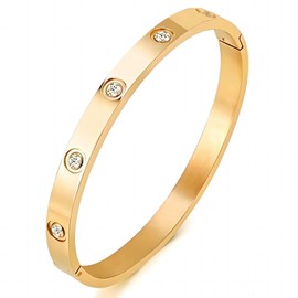 Nathalie Friendship Love Bracelets/Bangles, Plated 14K Gold Silver Rose Gold Bangle/Bracelet For Women, Cubic Zirconia Titanium Bangle/Bracelet Gifts for Women(Bangle Gold, 7.2IN)