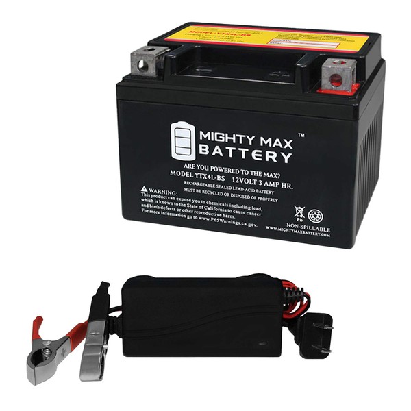 Mighty Max Battery YTX4L-BS Replaces ATV Quad Dirt/Pit Bike 110/125 + 12V 1Amp Charger