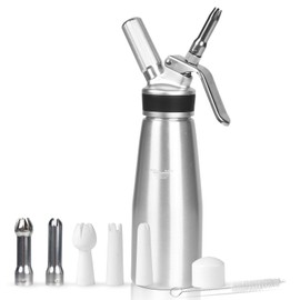 NATUREKIT Homemade Whipped Cream Dispenser,Large 500ml / 1 Pint Capacity Cream Whip Canister with 6 Decorating Nozzles and Cleaning Brush,Leak Free Whipped Cream Maker for Desserts, Dips, Sauces