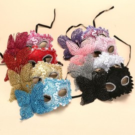 Halloween Zombie Makeup Masquerade Half-Face Mask - Venetian Princess Style (Gold Pink Butterfly) Mask/Black 10ea