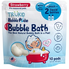 TruKid Bubble Podz Bubble Bath for Kids, Toddlers, & Babies, Tear Free Gentle & Refreshing Bath Bomb for Sensitive Skin with Natural Moisturizers, Non-Toxic, pH Balanced, Strawberry Scent (24 Podz)