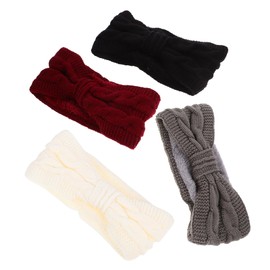 SAFIGLE 4pcs Knitting Bow Turban Headbands for Women Thick Warm Ear Warmer Hair Bands in Black Skin Friendly Fashion Accessories
