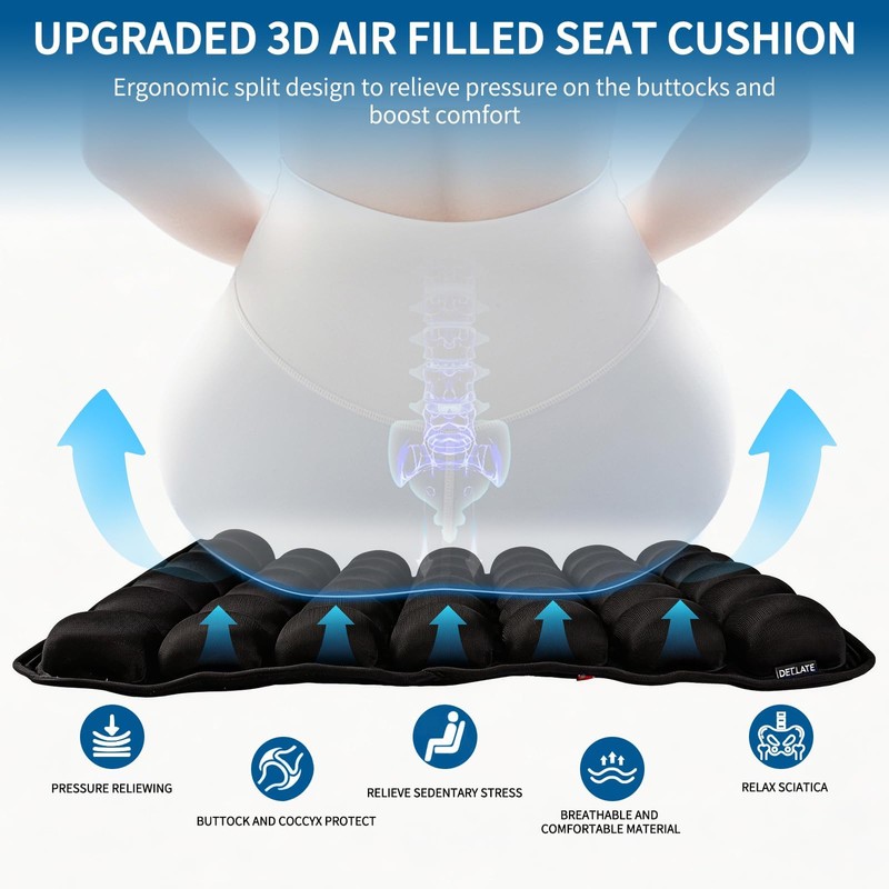 Inflatable Travel Cushion Airplane Seat with Pump for Office Chair,
