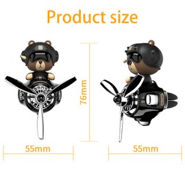 2Pcs Car Air Fresheners, Cute Bear Pilot Automotive Air Outlet Creative Car Perfume Diffuser, Automotive Accessories Air Vent Decoration with 8 Fragrant Tablets (Black 1+Black 1, M)