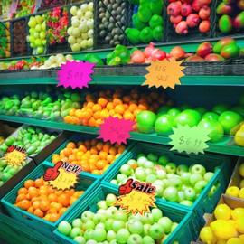 500 Pieces Burst Signs Fluorescent Signs Blank Star Shape Retail Sale Tags Burst Paper Signs for Retail Party Favors, 10 Styles (Regular Shape)