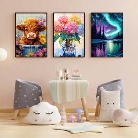 HKLIOPU Cross Stitch Kit Cow and Flowers, 11CT Stamped Embroidery Set for Adults, Wall Art Home Decoration (S1228-15) 30 * 40cm