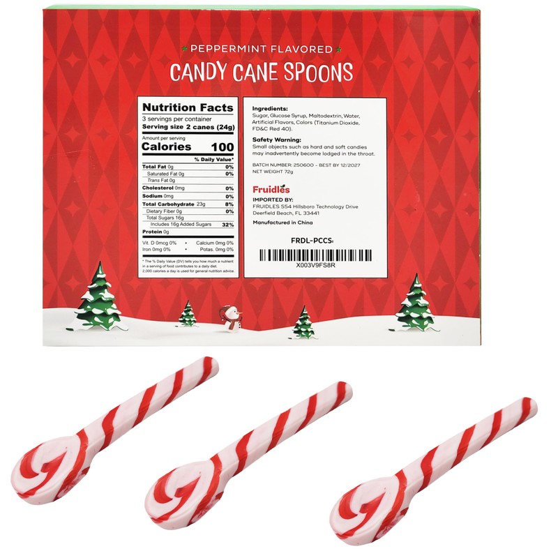 Fruidles Christmas Candy Canes Spoons Suckers, Peppermint Flavor in Box