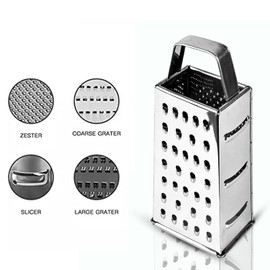 Vinod Stainless Steel Cheese Grater - Hand held Zester/Grater/Slicer, 4 Sided Box cheese grater - For Kitchen, Functions for Fine Grating, Zesting, Slicing