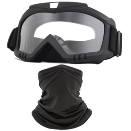 immoono Dirt Bike Goggles with Face Mask, Motorcycle & ATV Goggles, Black Frame Transparent Lenses