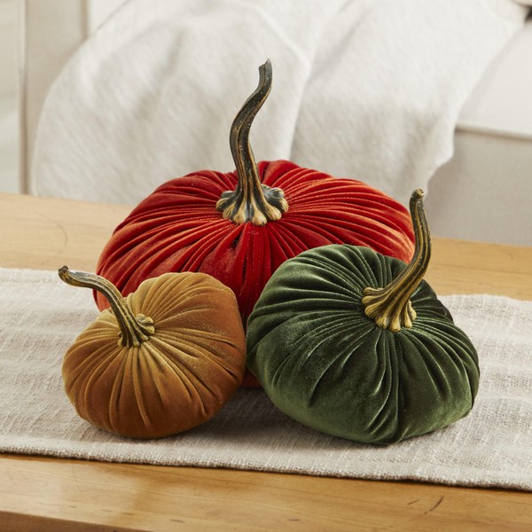 Velvet Pumpkins Set of 3 Different Sizes, Modern Rustic Wedding