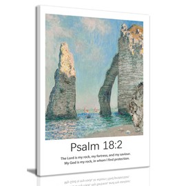 KISSFOX Bible Verse Cliffside Canvas Wall Art For Bedroom Dorm Psalm 18:2 Christian Framed Wall Art Decor Monet Landscape Scripture Religious Art Prints Artwork For Classroom Living Room Church