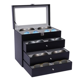 LINISHOP 4 Layers 24 Slots Glasses Display Case Storage Box Sunglasses Eyeglass Organizer Case Black New