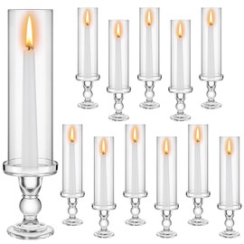 Havawish 12 Set Hurricane Glass Candlestick Holders 13.8 Inch Clear Taper Candle Holders for Candlesticks Hurricane Glass Candle Stick for Table Centerpiece Wedding Christmas Home Decor