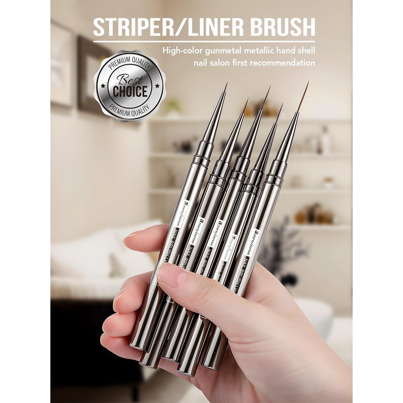 Nail Liner Brush, Fine Line Nail art Brushes 5/9/15/20/25mm Thin