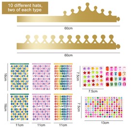 Pack of 20 Crowns Craft Children's Birthday Paper Crown Party Hats Birthday Crown with 3 Sheets Rhinestone Stickers and 6 Sheets Alphanumeric Stickers for Princess Prince Queen Birthday Party
