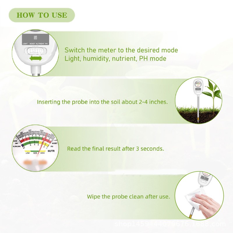 Soil Meter 4 in 1 High Accuracy PH Light Fertility