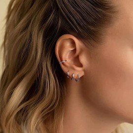 JUANKIKI 4 Pairs Sterling Silver Hoops Earrings for Women Small Silver Hoop Earrings Hypoallergenic Cartilage Sleepers Huggie Tiny Hoop Earrings Set 6/8/10/12mm