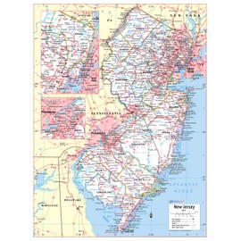 Cool Owl Maps New Jersey Wall Map Large Print Poster - Laminated
