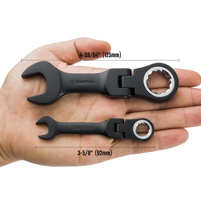 DURATECH Stubby Flex-head Ratcheting Combination Wrench Set, 8-piece, Metric, 9