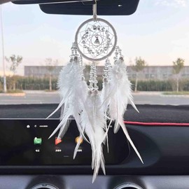 Car Dream Catcher for Rearview Mirror Accessories, Car Mirror Hanging Accessorie, Car Charms Ornament Lucky Ornament Pendant Car Interior Accessorie (White)