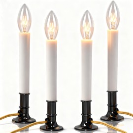 Konictom 4 Pack Electric Window Candles Lights with Pewter Plated Base, On/Off Switch Plug in Window Candles Lamp with 7w Light Bulb for Home Holiday Christmas Party Decorations