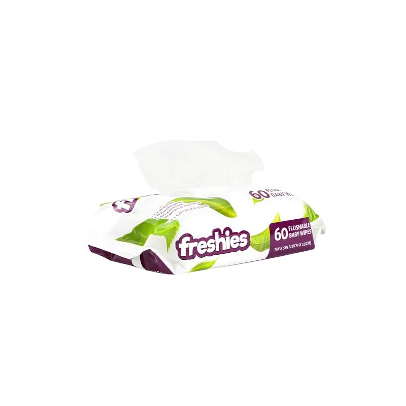 Freshies Flushable Baby Wipes - 7" x 5" (Pack of