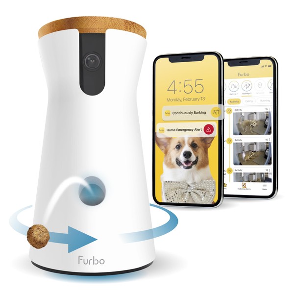 Furbo 360° Dog Camera w/Subscription [Premium Safety Package, 2023] Smart Camera Designed for Dogs, 360° View, Tracking, Treat toss, Barking Detection, Home Emergency alerts. Subscription Required