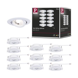 Paulmann 99995 LED Recessed Light 3-Step-Dim Pack of 10 Swivelling 82 mm 70° 10 x 4.8 W 10 x 450 lm 230 V 3000 K White Matt