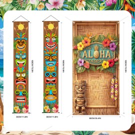 3Pcs Luau Party Decorations Door Cover Tiki Porch Sign Banner, 70.9 In Hawaiian Tropical Summer Beach Theme Party Decor Supplies for Front Door Entrance Baby Shower (Hawaiian)