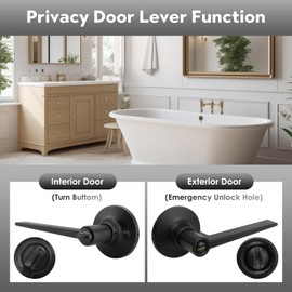 ANNFUZ Round Privacy Lever Door Handle Without Key,Keyless Door Lever Interior Lockset for Bedroom/Bathroom,Reversible for Left or Right Handed Door(Privacy,Matte Black)