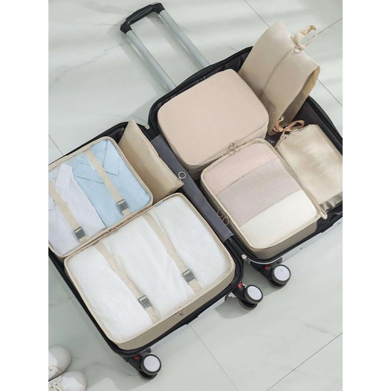 Travel Storage Bag Set, 7 Pieces, Large Capacity, Zipper Closure,