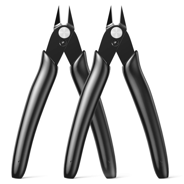 BOENFU Flush Cutter 2 Pack Cable Tie Cutters Small Wire Cutters 5 Inch Precision Wire Clippers Hobby Snips Side Cutting Pliers for Jewelry Making, Electronics, Black