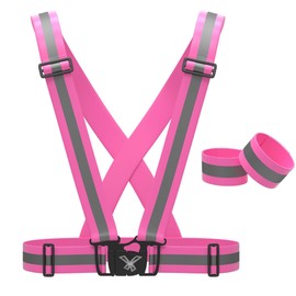 Reflective Vest with Hi Vis Bands, Fully Adjustable: Womens Running, Cycling Gear, Motorcycle Safety, Dog Walking & More - High Visibility (Neon Pink)
