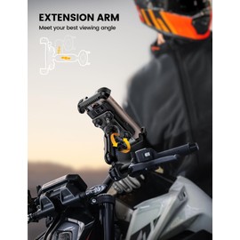 Aomiker Motorcycle Phone Mount Holder - [Metal Extension Arm] [Dual Vibration Dampener] Motorcycle Cell Phone Mount, Bike Phone Handlebar Clamp for iPhone 16 15 14 13 Pro Max Plus, 4.7-6.7" Smartphone