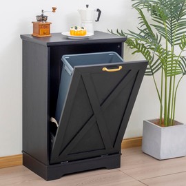 TDLEAYYD 13 Gallons Tilt Out Trash Cabinet, Hidden Trash Can Cabinet Wooden Tilt Out Pet Proof Hidden Trash Bin Cabinet for Kitchen (Black)