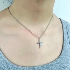 Cross Necklace for Women,Dainty 18K Gold Plated Cubic Zirconia Cross Pendant Necklaces for Women,Cross Faith Pendant Necklaces (silver-2)