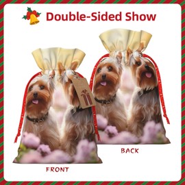 Yorkie Floral3 Print Christmas Gift Bags Package Drawstring Bags With Tags Holiday Gift Wrap Bags For Xmas Party