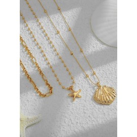 LILIE&WHITE Shell Necklace 3-Layer Starfish & Shell Pendant Necklace for Women - Gold-Plated, Hypoallergenic, Tarnish-Resistant, Beach-Inspired Jewellery