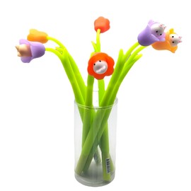 Funny live Flower Pens, Creative Gel Ink Silicone Flower Pen Bulk, 0.5 mm Writing Pen for School Office Home, Teacher Student Women, Party Decor Supplies, 6 Pcs/Set (Bellflowers and Animals)