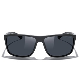MERRY'S Rectangular Polarized Sports Sunglasses for Men Women Cycling Driving Fishing UV400 Protection S8225, Rubber Black Frame/Rubber Black Legs/Black Lens, Lens width: 58 millimeters