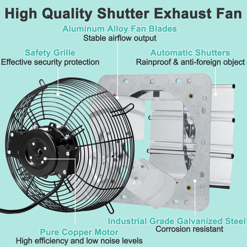 Hipoilk 12 Inch Shutter Exhaust Fan with Thermostat and Speed