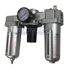 HEAVY DUTY INDUSTRIAL RATED 3 STAGE COMBINATION FILTER REGULATOR LUBRICATOR AIR LINE PARTICULATE FILTER MOISTURE TRAP LUBRICATOR OILER REGULATOR CLEAN AIR TOOLS (1/2" NPT, 5oz BOWL)