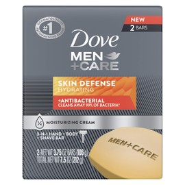 Dove Men+Care Soap Bar For Smooth and Hydrated Skin Care Skin Defense Effectively Washes Away Bacteria While Nourishing Your Skin 3.75 oz, Cream, 2 Count