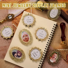 Qunclay 8 Pcs One-Inch Mini Vintage Picture Frame Tiny Metal Picture Frames Antique Mini Photo Frame Wallet, for Tabletop and Wall Display Old Fashioned Photo Gallery Art Decor
