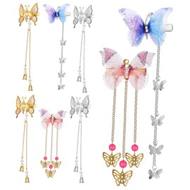 Gatuida 8Pcs Moving Wings Butterfly Hair Clips with Long Tassels Butterfly Barrettes for Women Eye Catching Hair Accessories for Parties Weddings and More