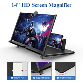 JinRui-T 14" Phone Screen Magnifier 3D HD Phone Screen Amplifie Foldable Screen Enlarger Movies Videos Gaming for Smartphone (Black)